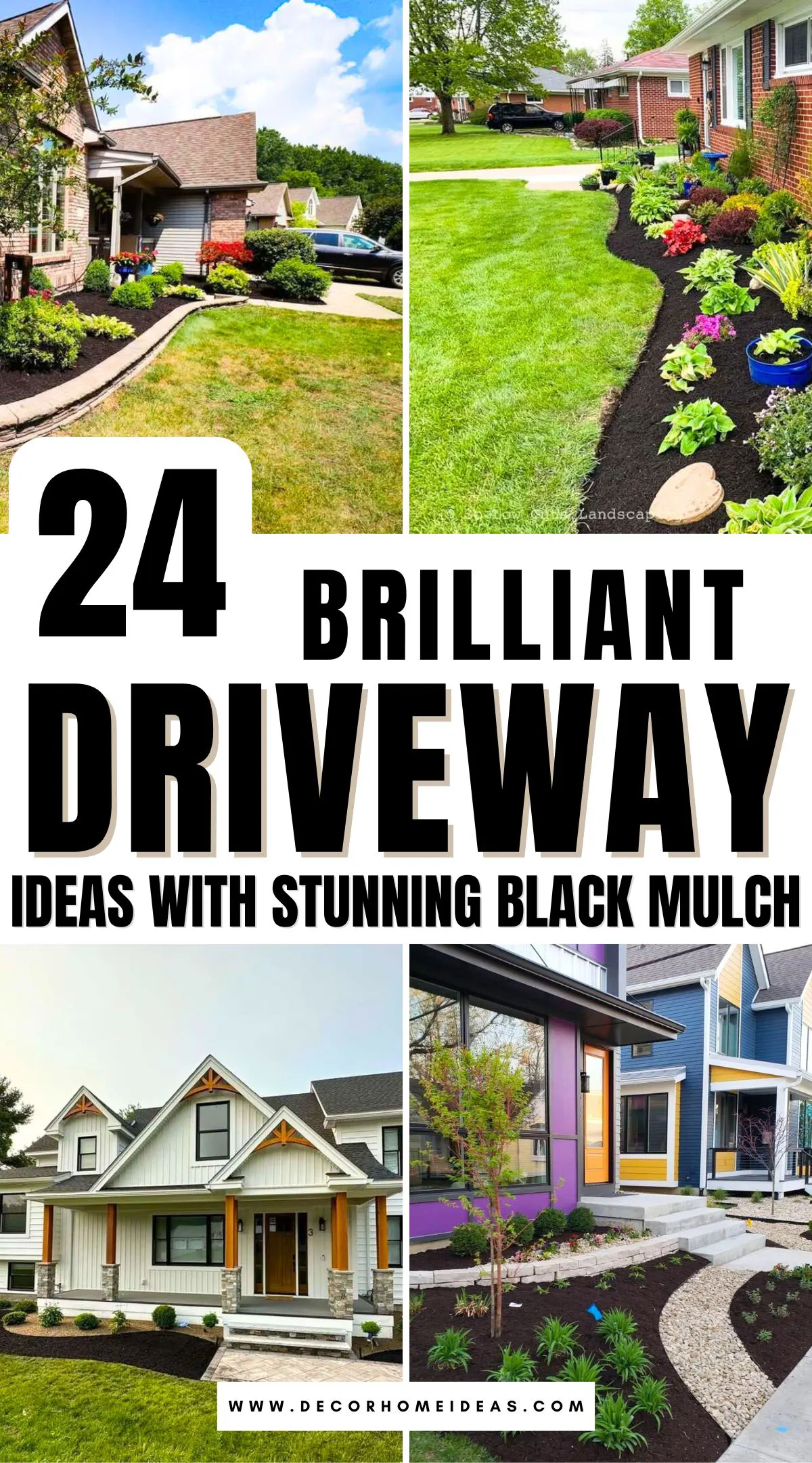 Discover 24 stunning driveway landscaping designs featuring black mulch for a sleek, modern look. See how black mulch enhances greenery, adds striking contrast, and keeps your outdoor space low-maintenance. Find creative ideas to boost your home’s curb appeal!