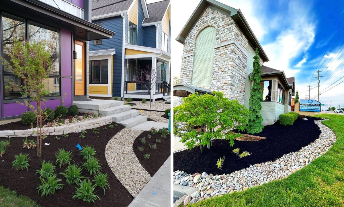 best driveway landscaping designs with black mulch