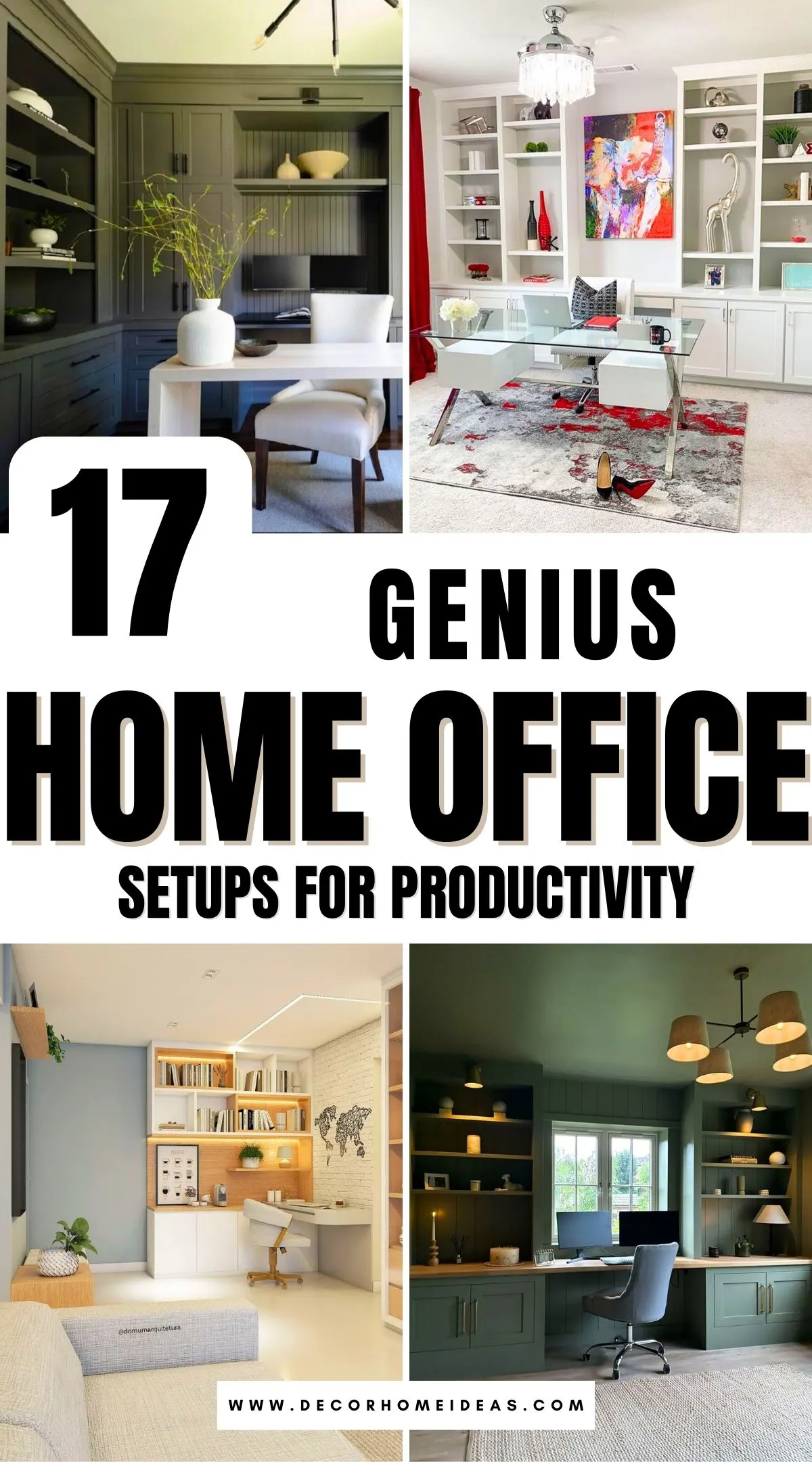 Create a workspace that works for you with these 17 genius home office setups! From space-saving designs to stylish, ergonomic layouts, these ideas help you stay productive while keeping your office looking great. Whether you have a dedicated room or a small nook, find inspiration to upgrade your workspace today!