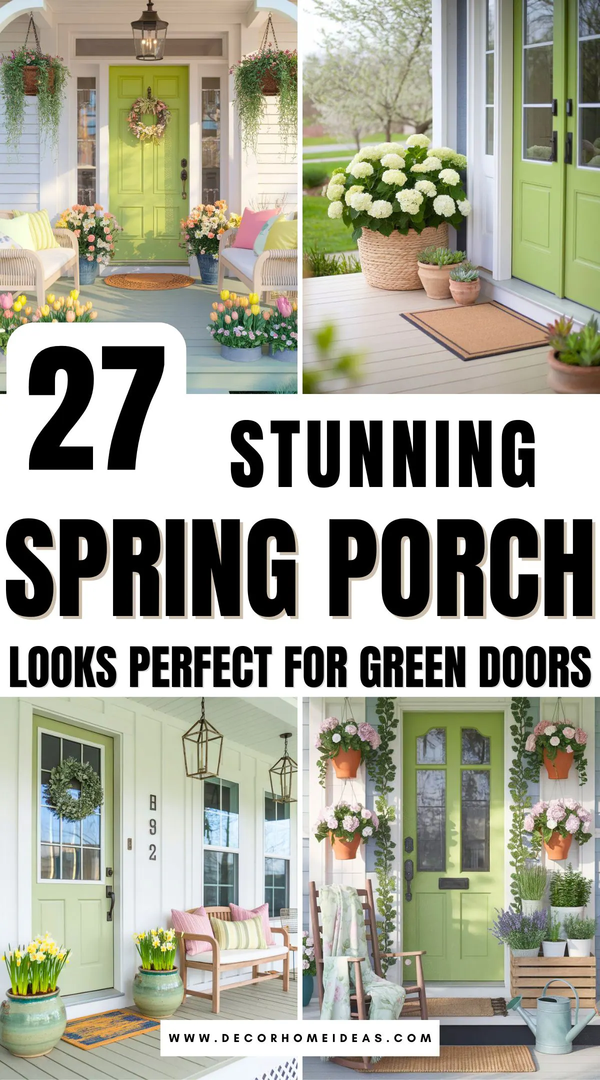 Make your green door the star of your home with these 25 stunning spring front porch ideas. From vibrant florals to charming accents, these decor tips highlight the beauty of green doors while adding a fresh, seasonal touch. Create a welcoming entryway that bursts with springtime charm and curb appeal.

