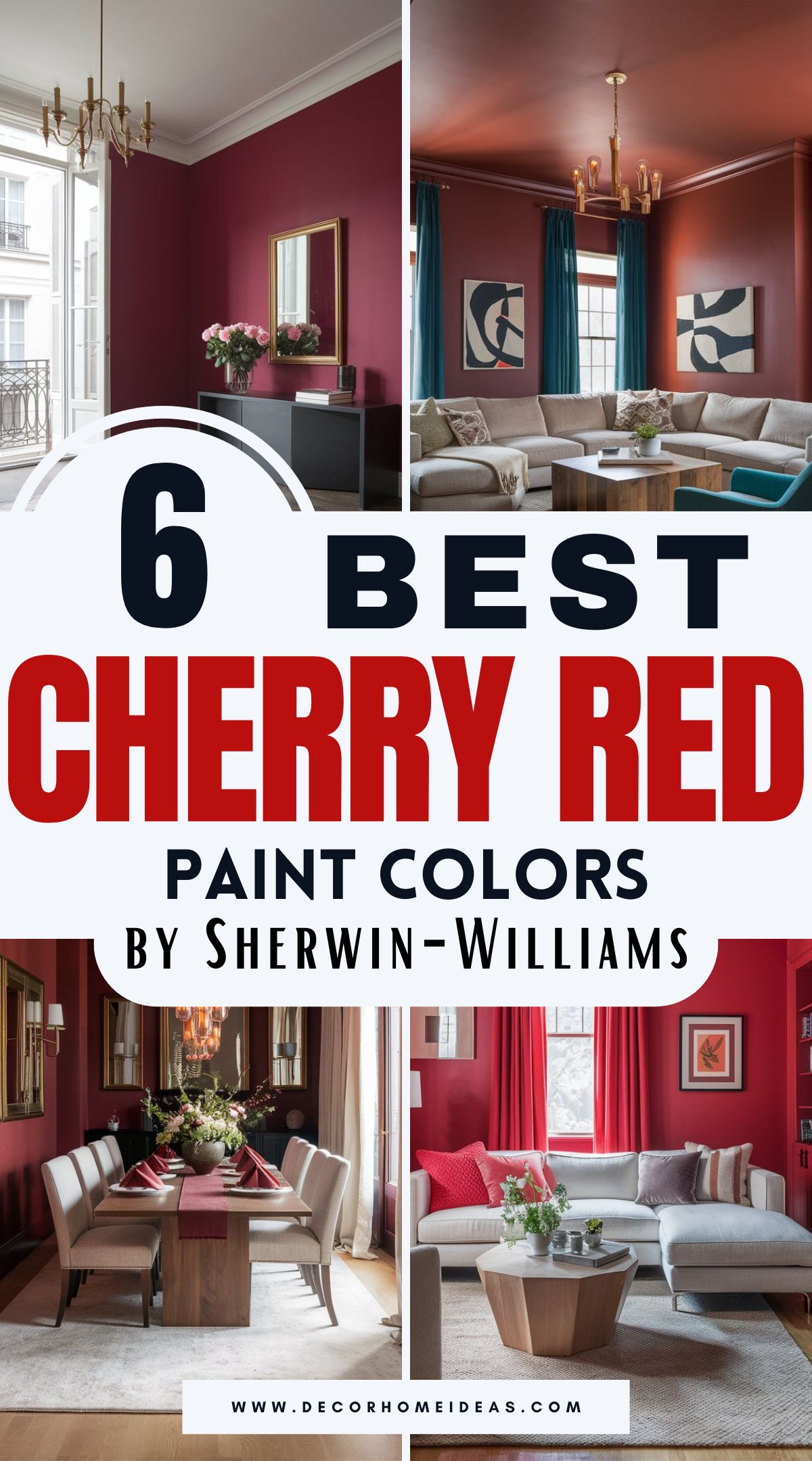 Looking for the perfect cherry red paint? These six stunning Sherwin-Williams shades bring warmth, energy, and a bold touch to any space. Whether you're refreshing a front door, accent wall, or furniture, these vibrant reds will add a cheerful pop of color to your home. See which one suits your style best!